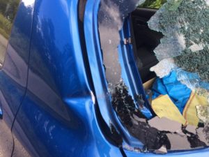 Rear window of my Toyota Yaris after baseball bat attack