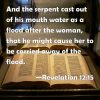 What is the “Water as a Flood after the Woman” from the Mouth of the Serpent of Revelation 12:15?