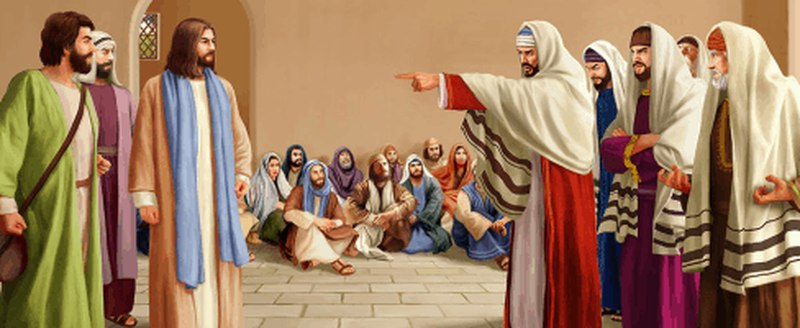 The Pharisees condemning Jesus of wrongdoing.